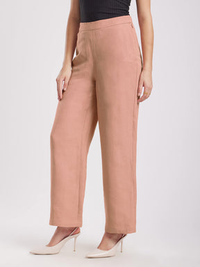 Linen Elasticated Wide Leg Trousers - Dusty Pink