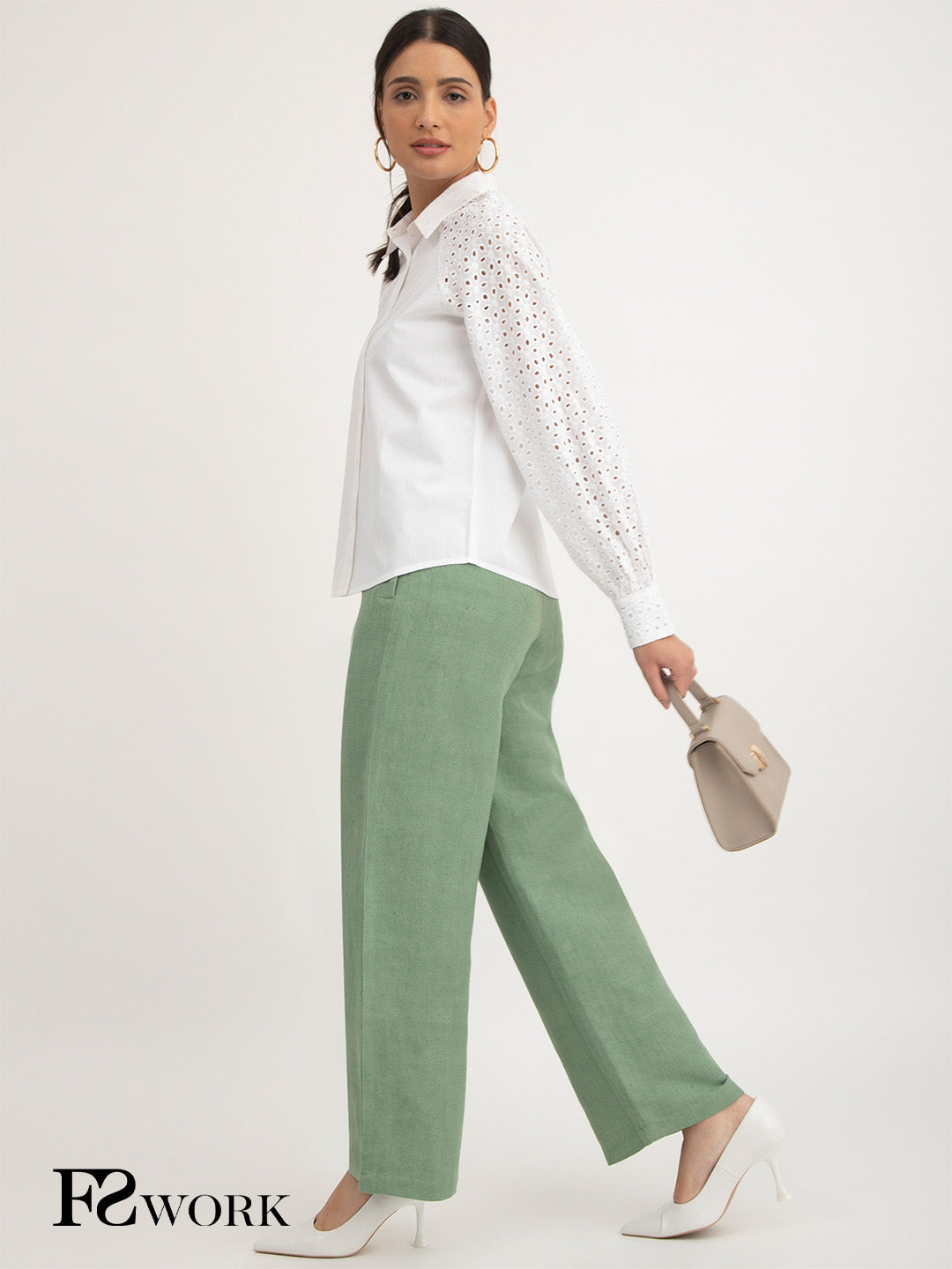 Linen Elasticated Wide Leg Pants - Sap Green