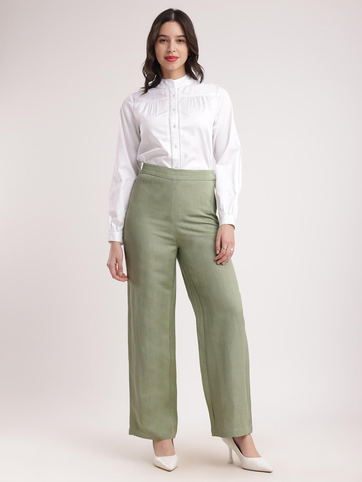 Linen Elasticated Wide Leg Pants - Sap Green
