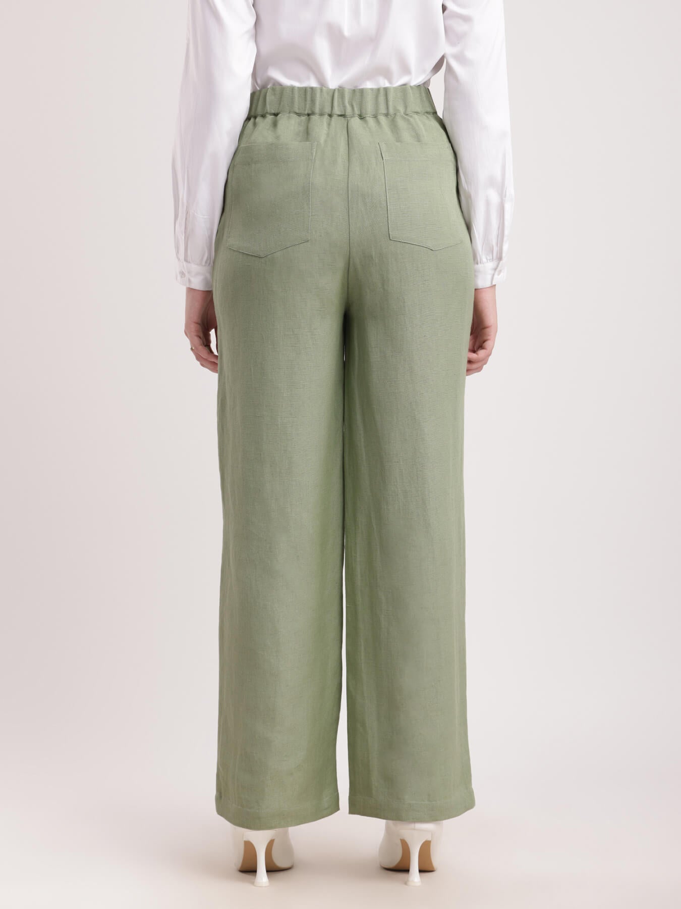 Linen Elasticated Wide Leg Pants - Sap Green
