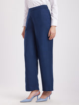 Linen Elasticated Wide Leg Trouser - Navy Blue