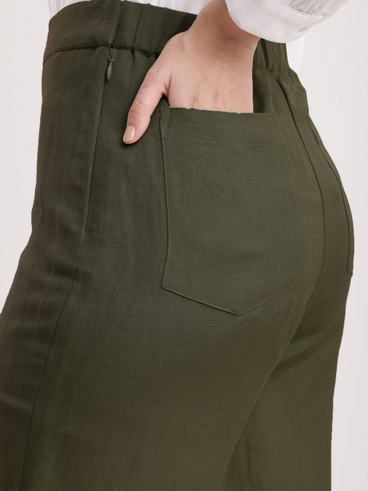 Linen Elasticated Wide Leg Trouser - Olive