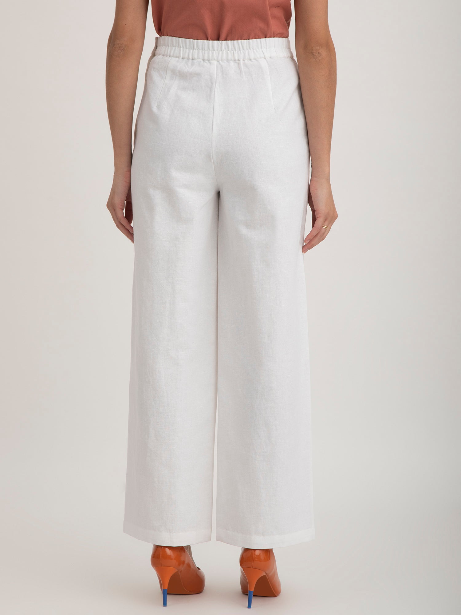 Linen Elasticated Wide Leg Pants - White