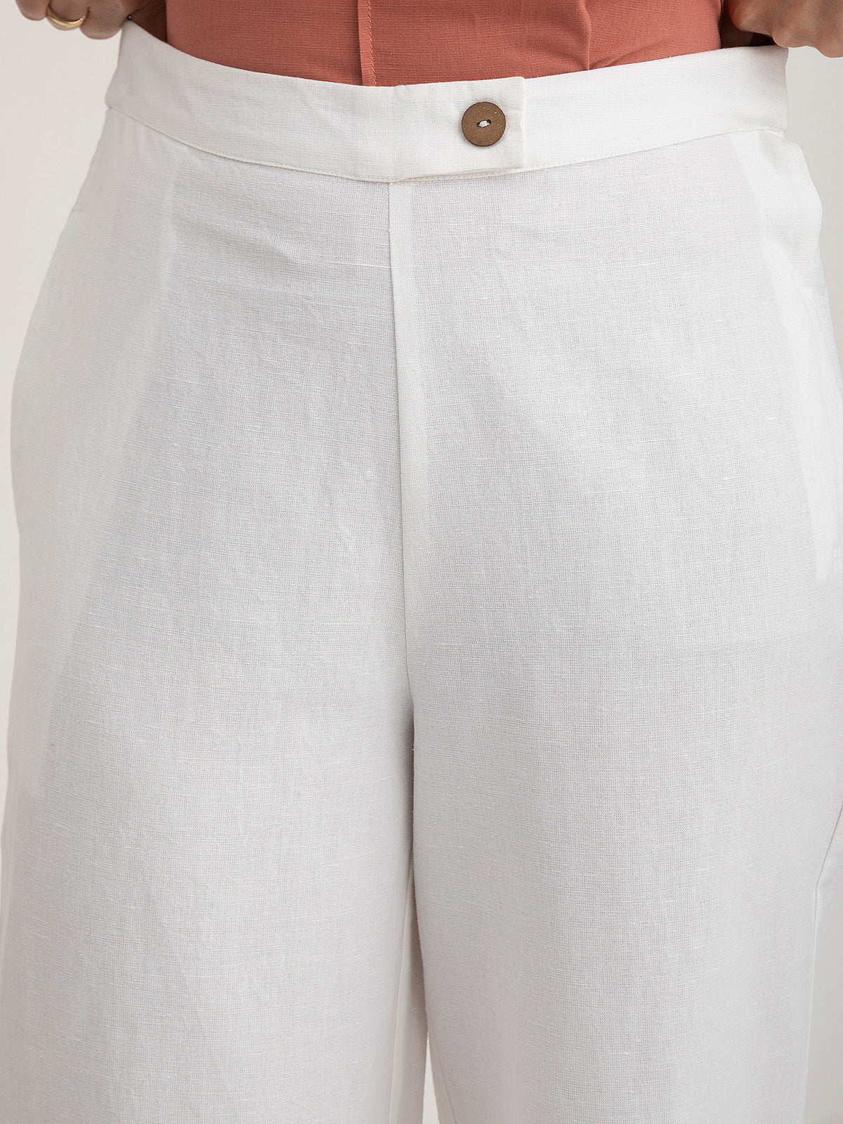 Linen Elasticated Wide Leg Pants - White
