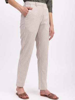 Cotton Linen Straight Trouser - Beige