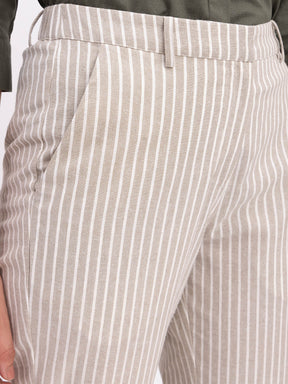 Cotton Linen Straight Trouser - Beige