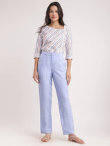 Linen Straight Fit Pants - Light Blue