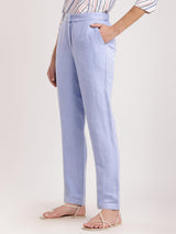 Linen Straight Fit Pants - Light Blue