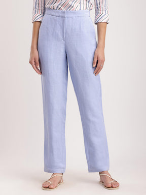 Linen Straight Fit Pants - Light Blue