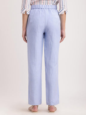 Linen Straight Fit Pants - Light Blue