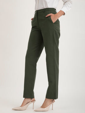 Linen Elasticated Straight Trouser - Olive