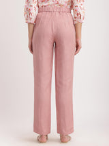 Linen Elasticated Straight Fit Pants - Dusty Pink