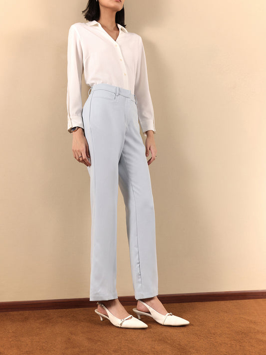 High Waist Bootcut Trousers - Light Blue