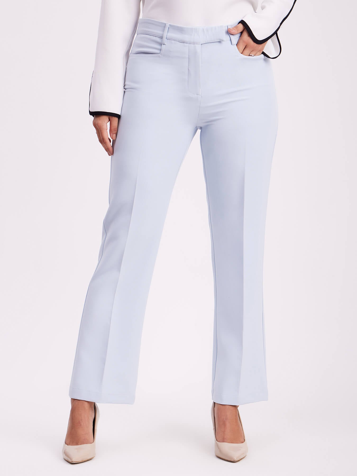 High Waist Bootcut Trousers - Light Blue