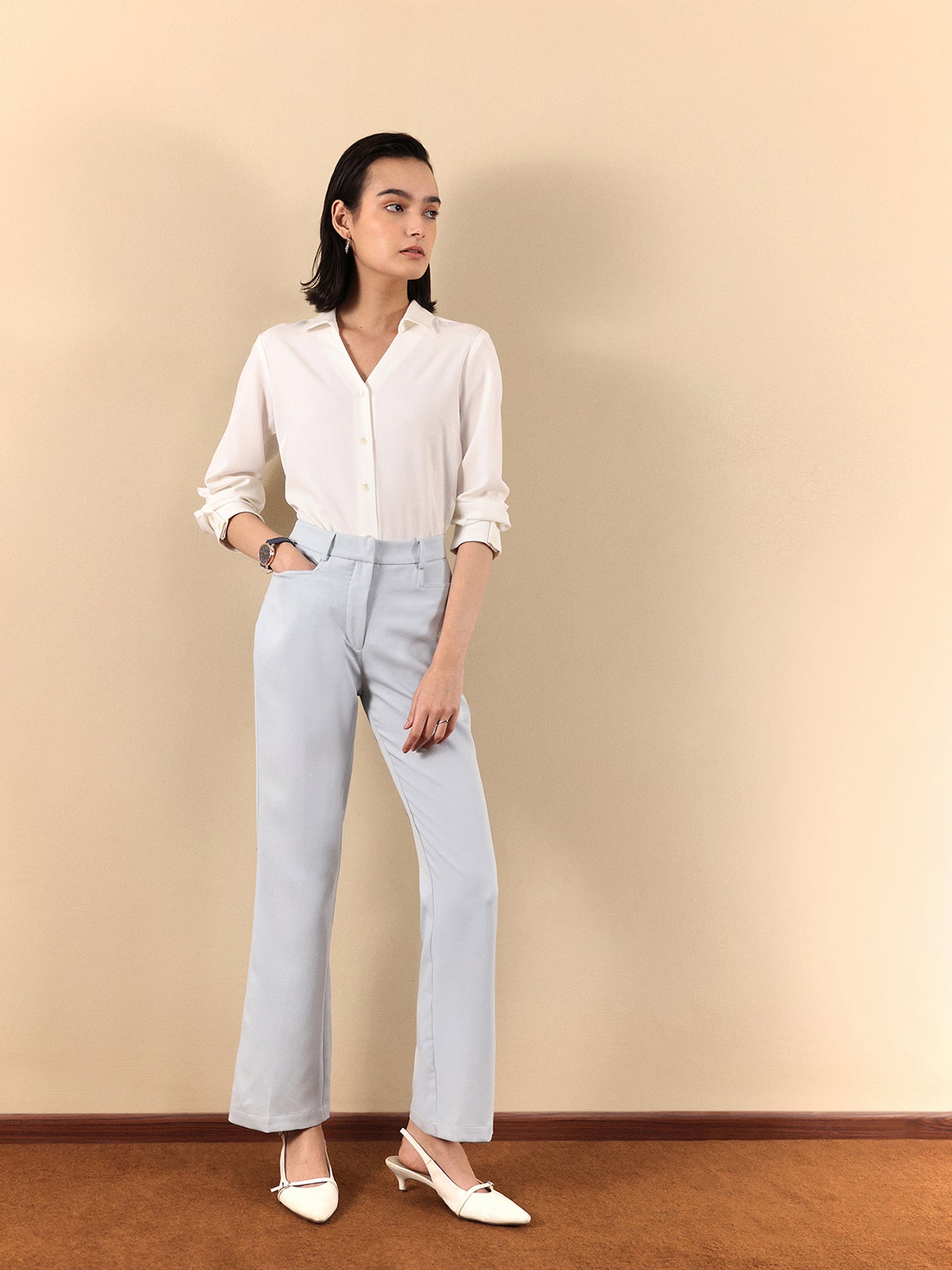 High Waist Bootcut Trousers - Light Blue