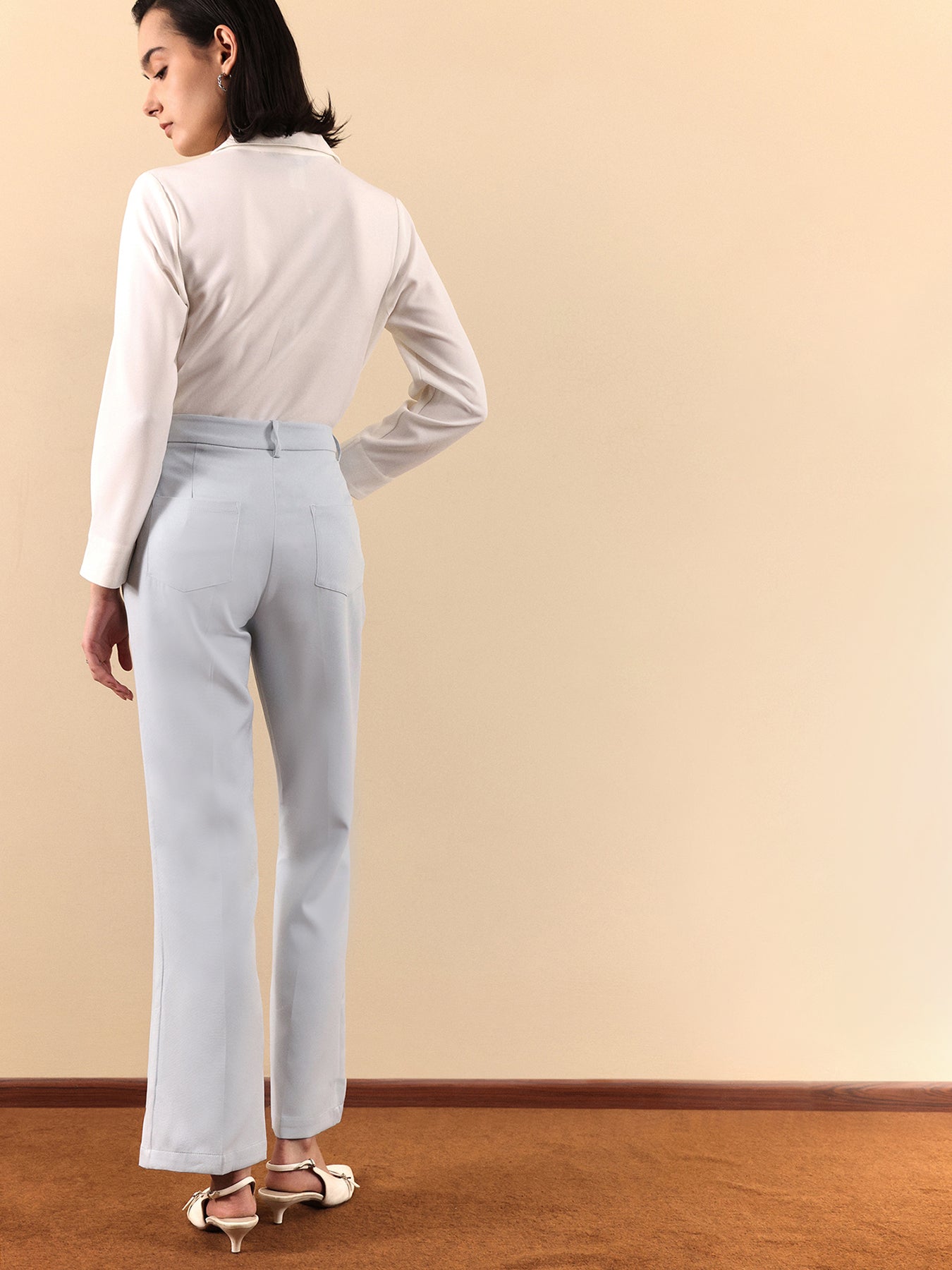 High Waist Bootcut Trousers - Light Blue