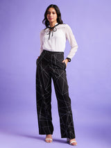 Geometric Print Wide Leg Trousers - Black And White