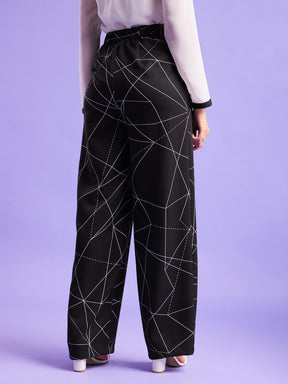 Geometric Print Wide Leg Trousers - Black And White