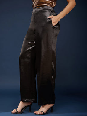 Mid Rise Wide Leg Trousers - Black