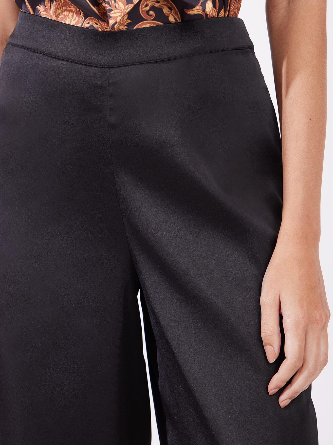 Satin Wide Leg Trousers - Black