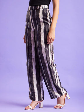 Marble Print Wide Leg Trousers - Black And White