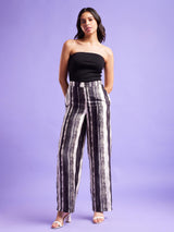 Marble Print Wide Leg Trousers - Black And White