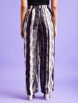 Marble Print Wide Leg Trousers - Black And White