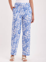 Abstract Print Wide Leg Trousers - White And Blue