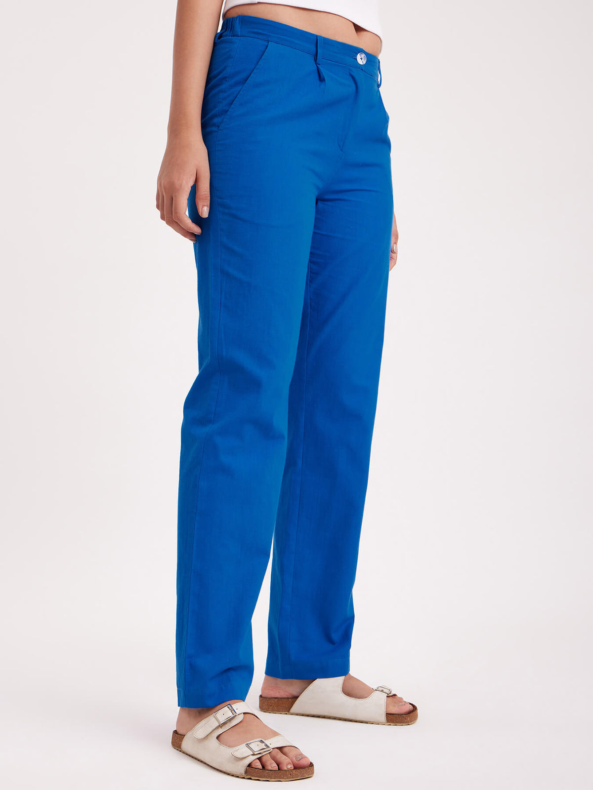 Linen Straight Fit Trousers - Royal Blue