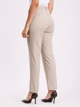 Checkered Straight Fit Trousers - Beige