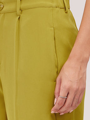 Single Pleat Wide Leg Trousers - Green