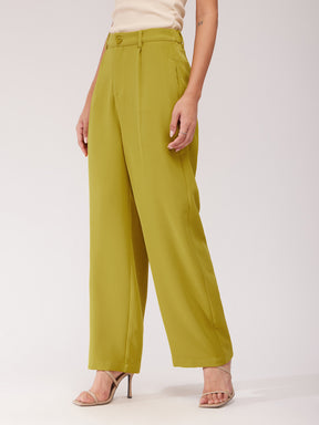 Single Pleat Wide Leg Trousers - Green