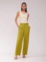 Single Pleat Wide Leg Trousers - Green