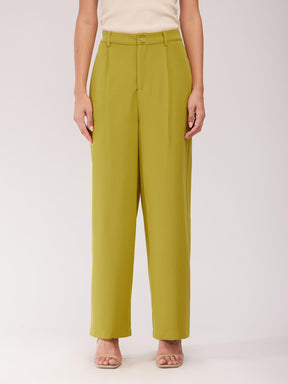 Single Pleat Wide Leg Trousers - Green