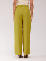 Single Pleat Wide Leg Trousers - Green