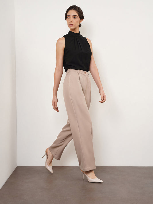 Wide Leg Trousers - Beige