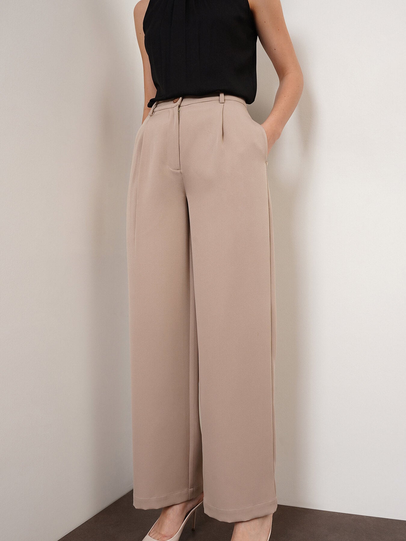 Wide Leg Trousers - Beige