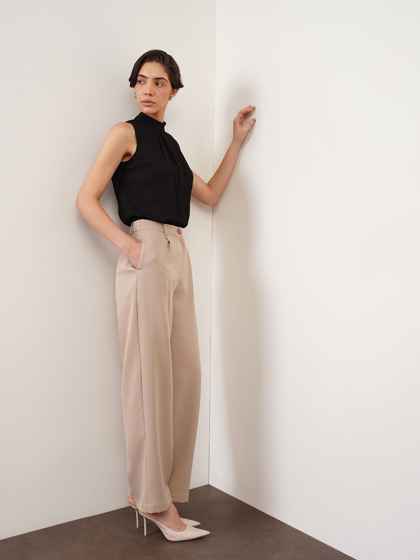 Wide Leg Trousers - Beige