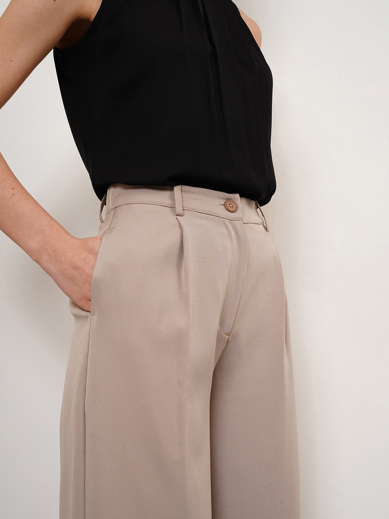 Wide Leg Trousers - Beige