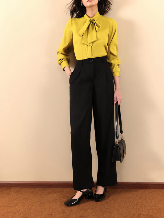 Pleated Wide Leg Trousers - Black