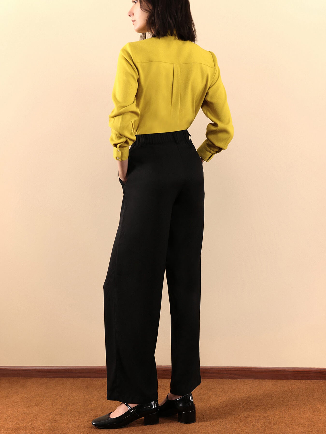Pleated Wide Leg Trousers - Black