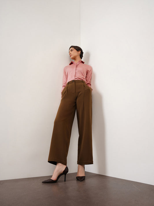 Wide Leg Trousers - Brown