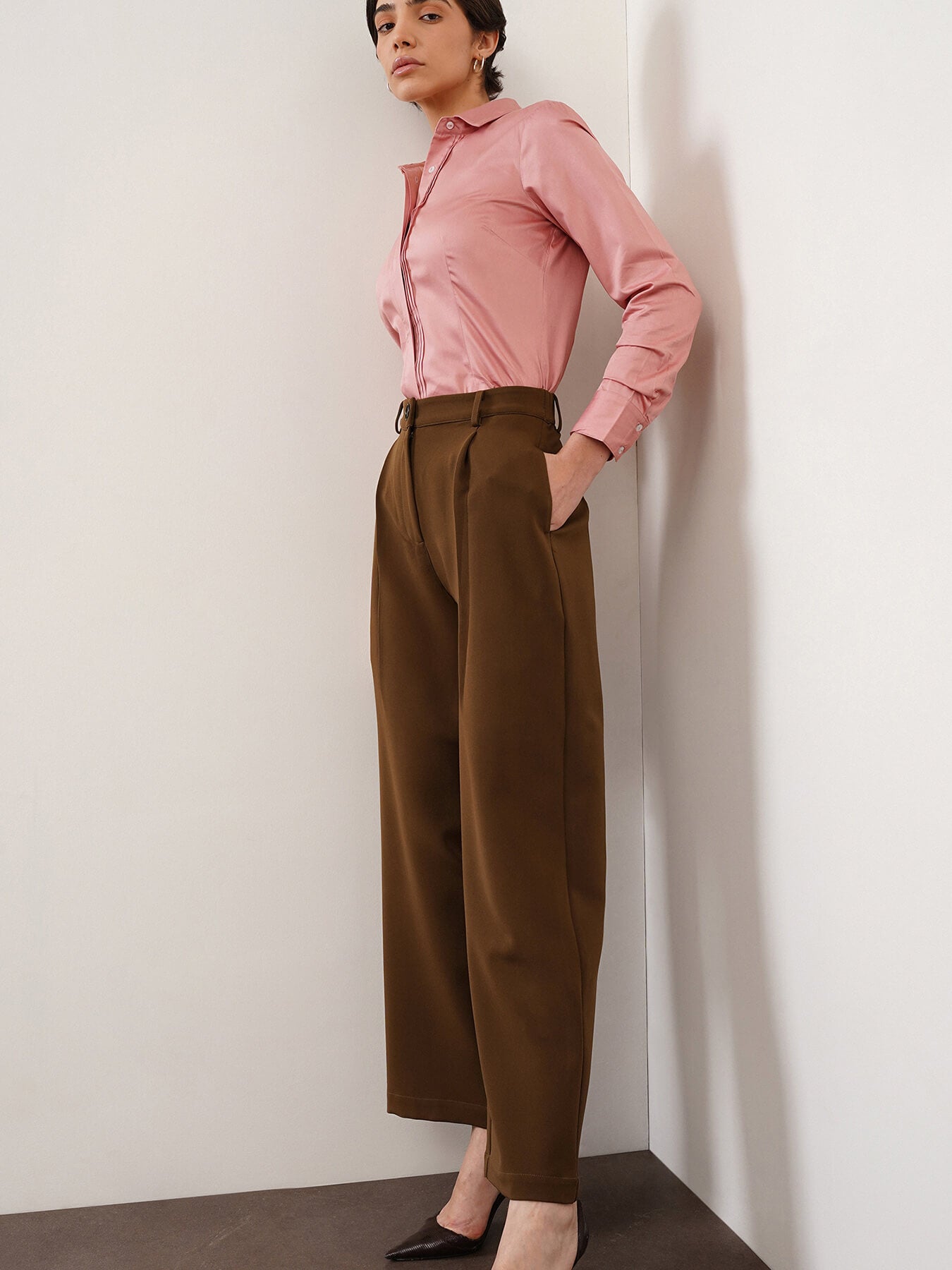 Wide Leg Trousers - Brown