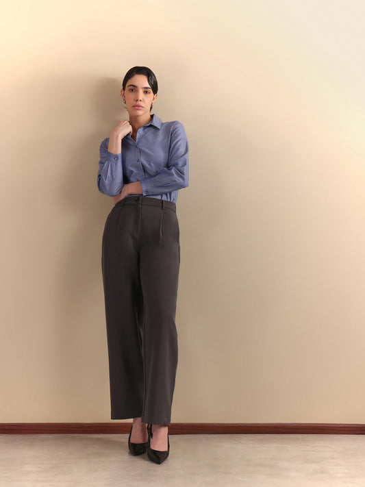 Pleated Wide Leg Trousers - Dark Grey