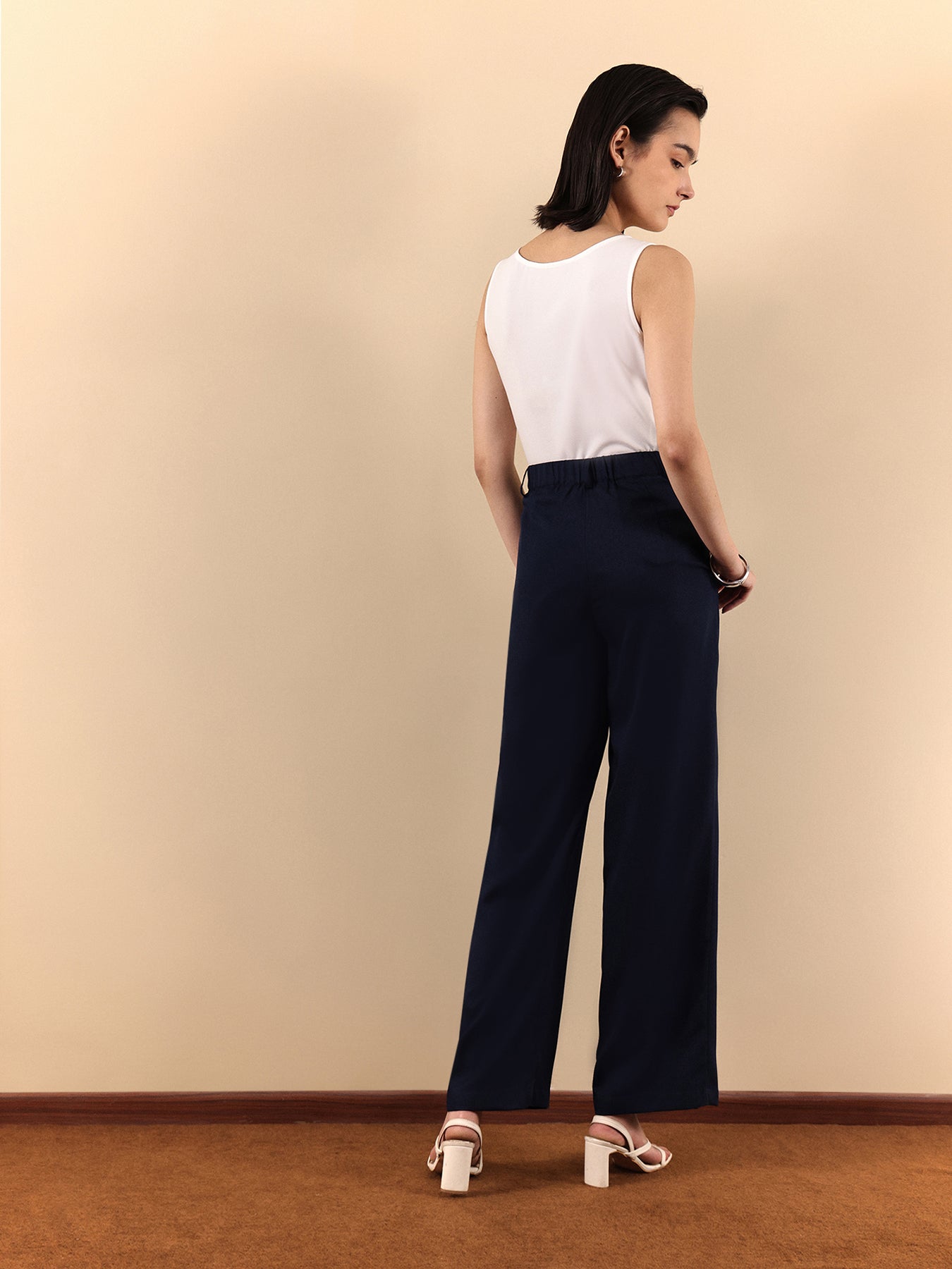 Wide Leg Trousers - Navy Blue