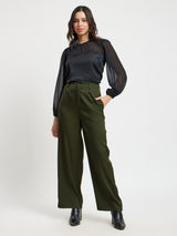 Solid Wide Leg Trousers - Olive