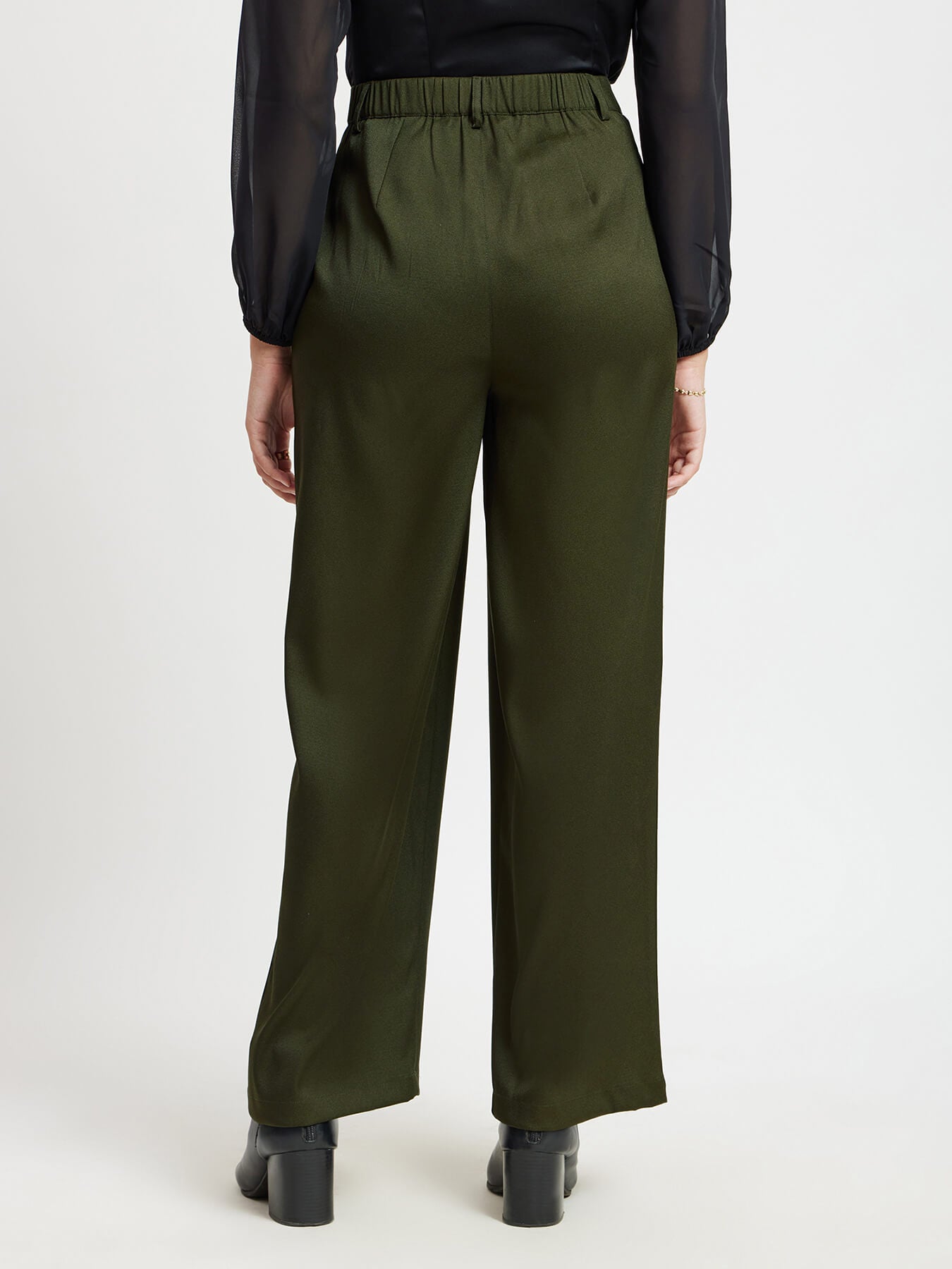 Solid Wide Leg Trousers - Olive