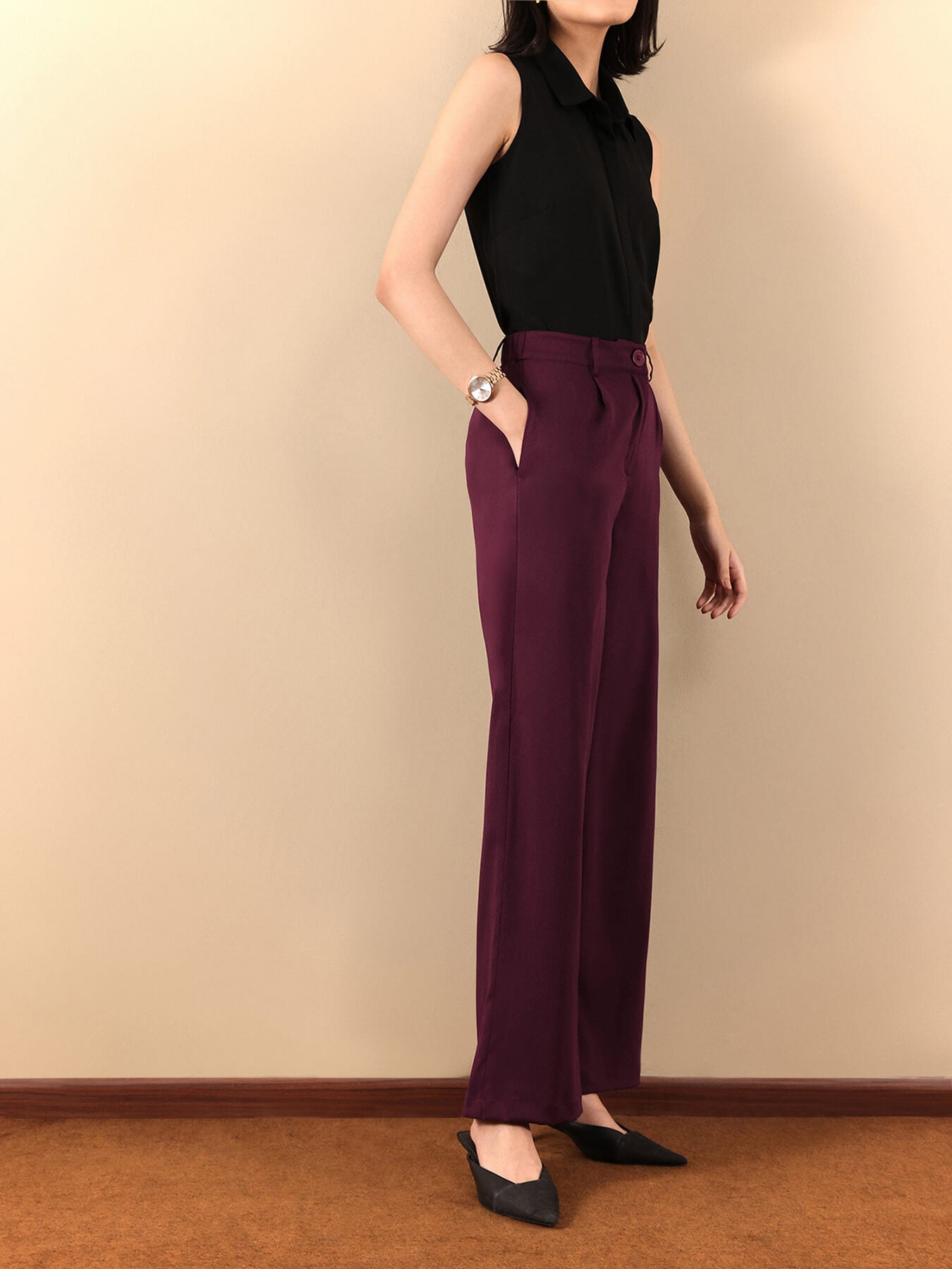 Wide Leg Trousers - Wine