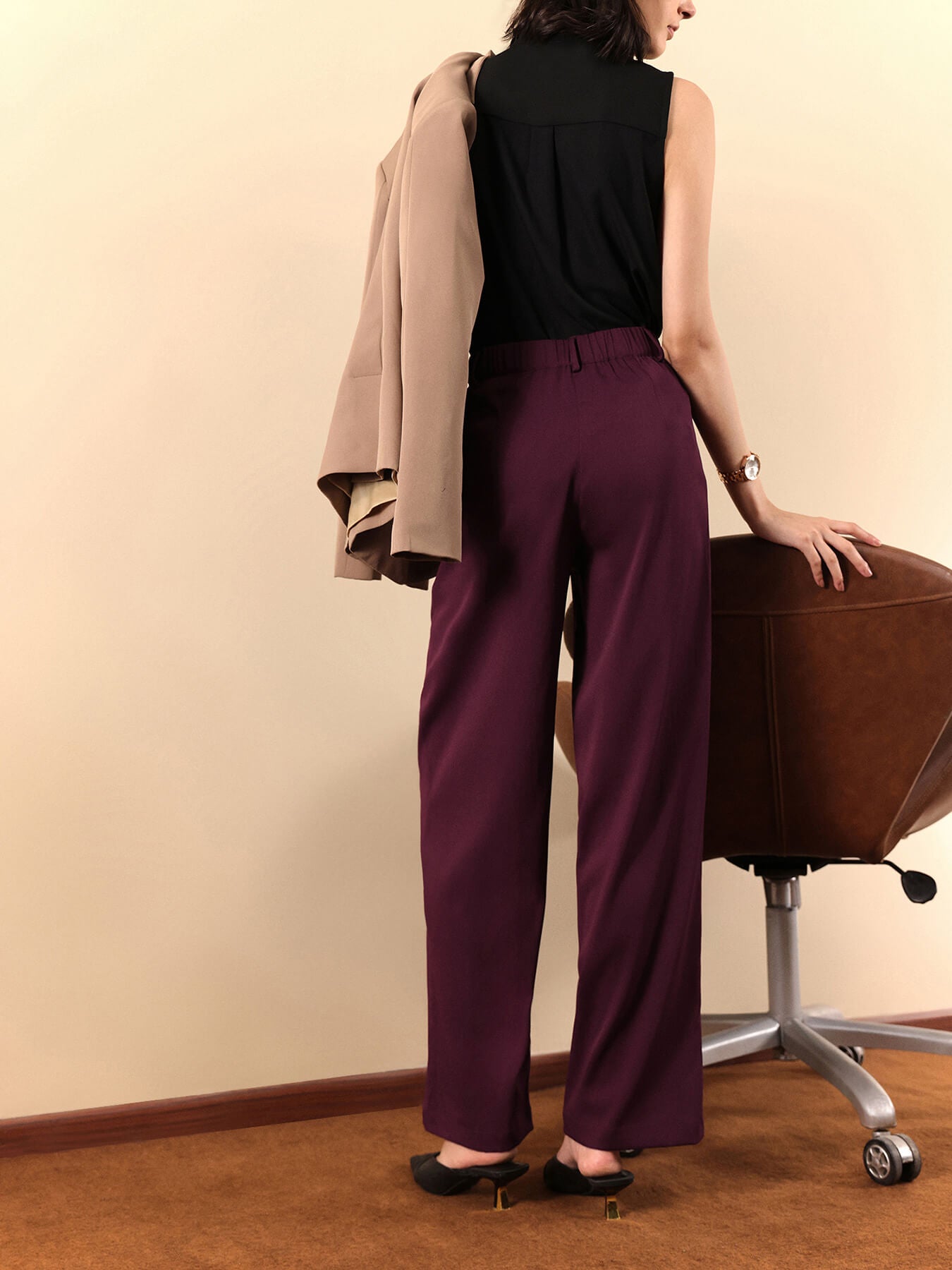 Wide Leg Trousers - Wine