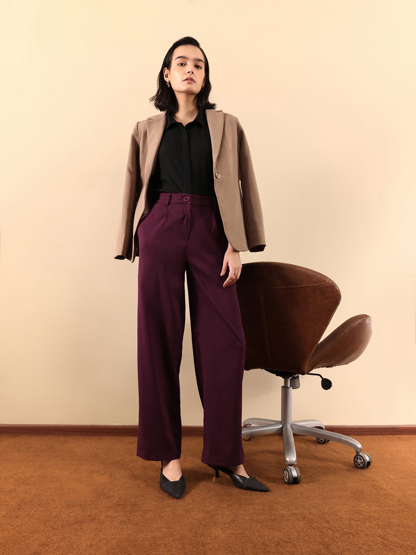 Wide Leg Trousers - Wine
